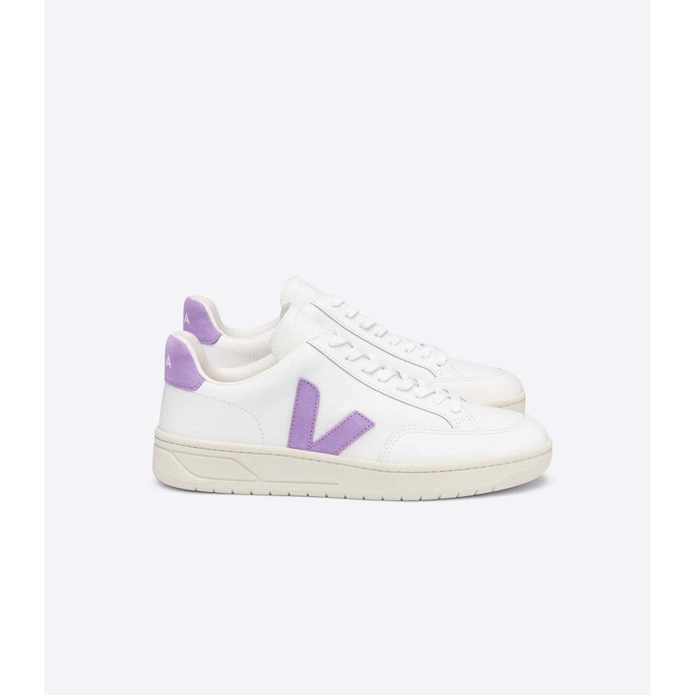 White/Purple Women\'s Veja V-12 LEATHER Sneakers | AU 677SGL